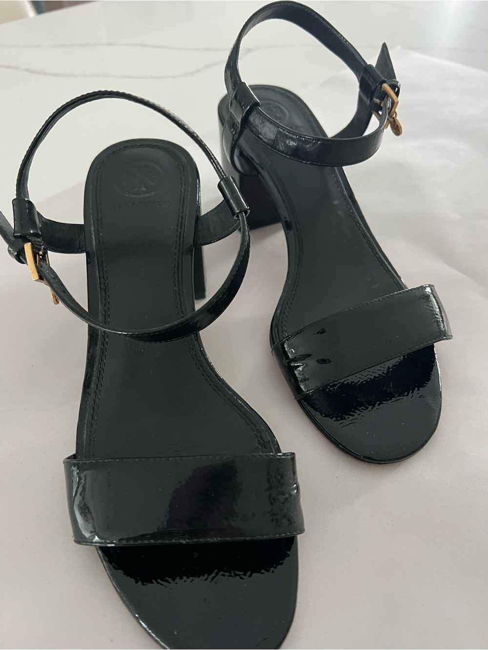 TORI BURCH Women’s Black Patent Block Heel Sandals